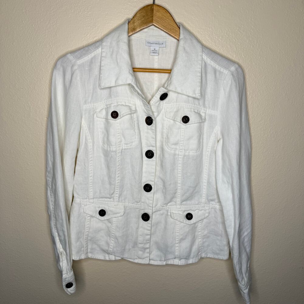Charter Club White Linen Button Up Jacket Medium